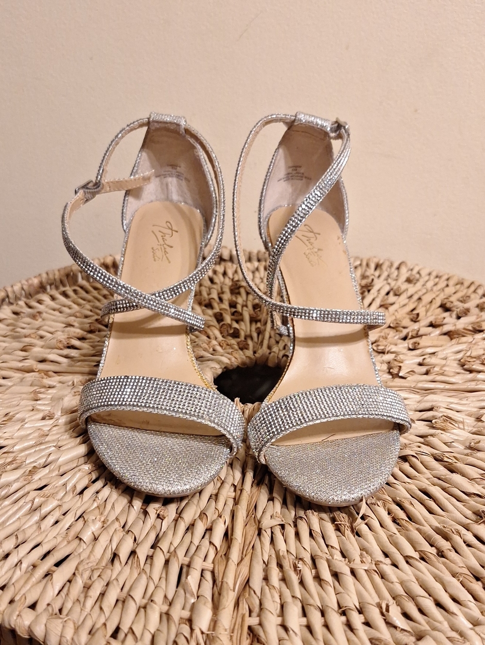 Thalia Sodi Silver Rhinestone Ankle-Strap Heels Size 8